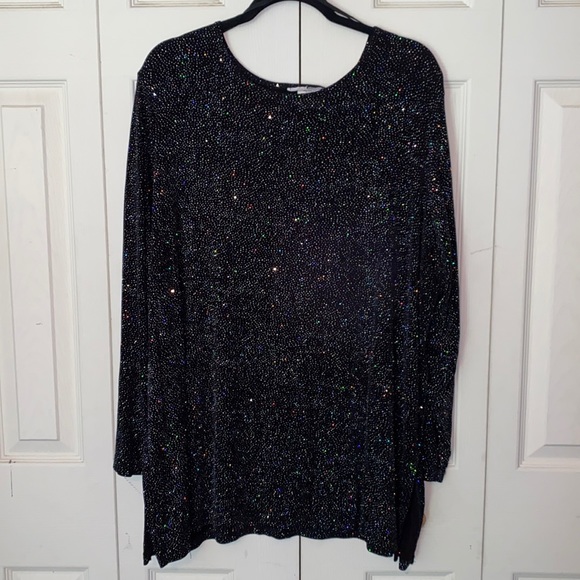 Plus Size 2X Black Dressy Tunic with Sparkles - Picture 1 of 6